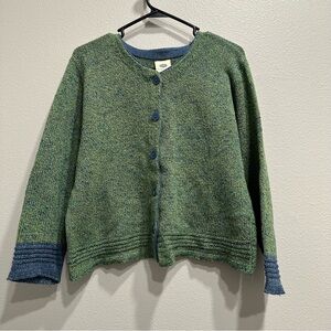 Vintage knit cardigan green blue,coastal,artsy,cottagecore,paper tag,USA,s/m